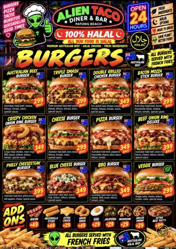 Burgers menu